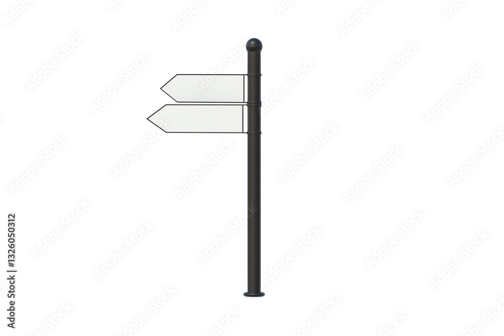 One signpost isolated on white background. Crossroad sign board with empty plaques. Choice of direction. Street navigation. 3d render One signpost isolated on white background. Crossroad sign board with empty plaques. Choice of direction. Street navigation. 3d render