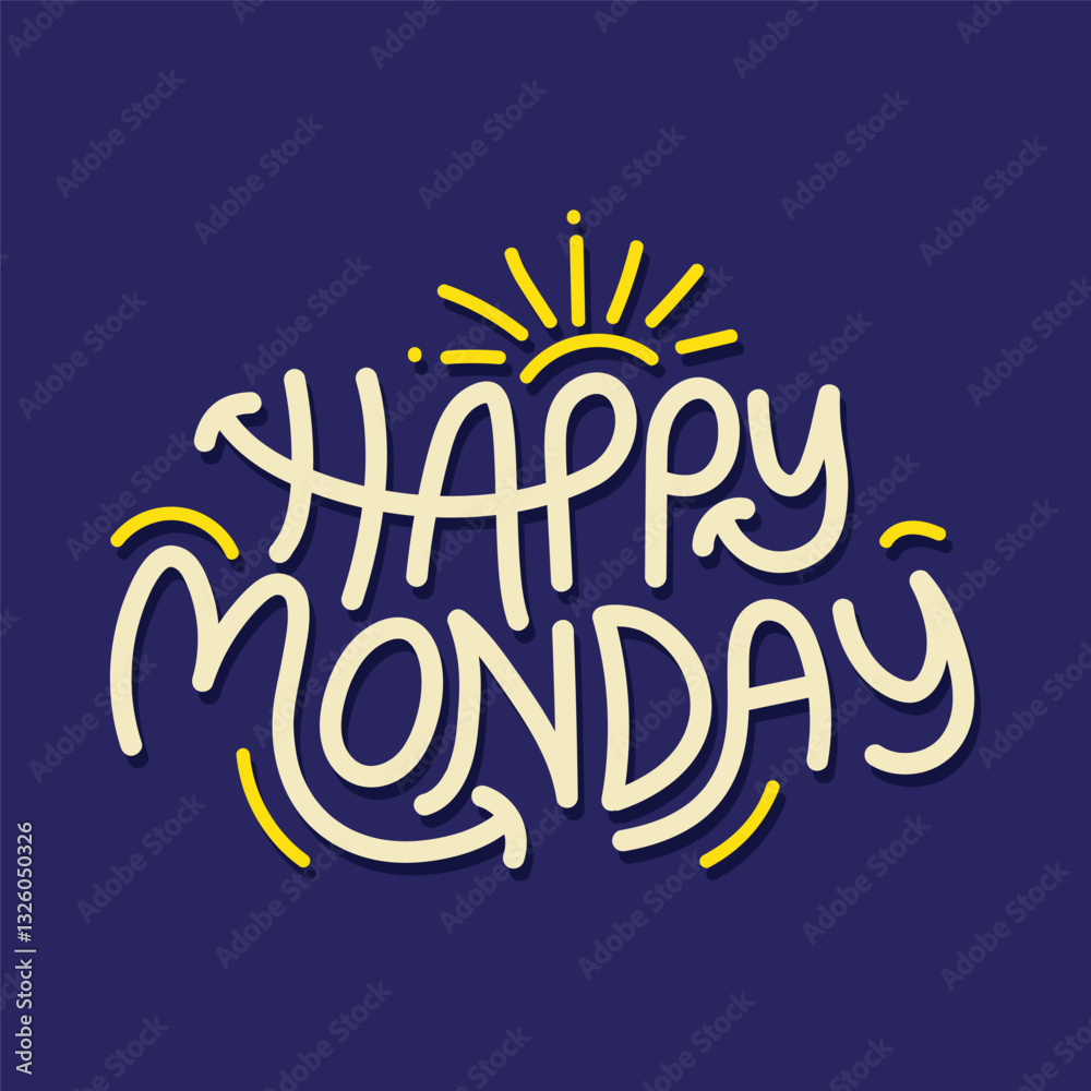 HappyMonday hand drawn lettering vecrot illustration on blue background. Trendy hand lettering quote for posters and greeting cards design. Hello monday calligraphy. HappyMonday hand drawn lettering vecrot illustration on blue background. Trendy hand lettering quote for posters and greeting cards design. Hello monday calligraphy.