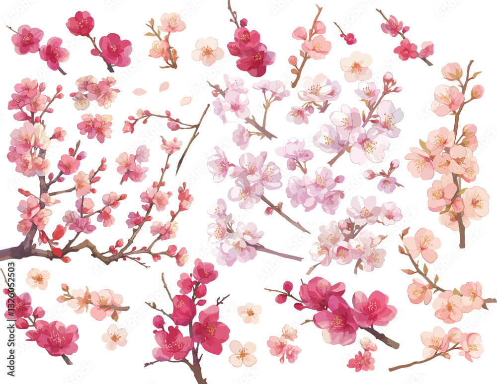 Fototapeta premium plum blossom watercolor clipart