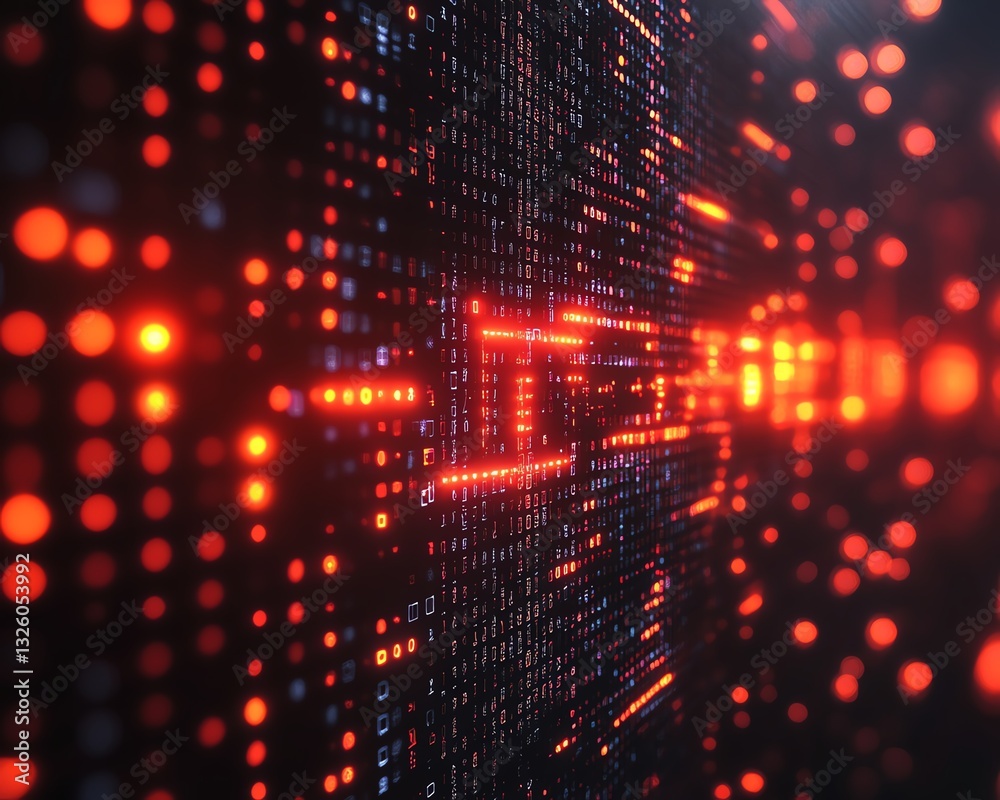 Abstract binary code on dark background, data analysis and transfer concept, 3D rendered, glowing neon data streams, futuristic technology, digital innovation Abstract binary code on dark background, data analysis and transfer concept, 3D rendered, glowing neon data streams, futuristic technology, digital innovation