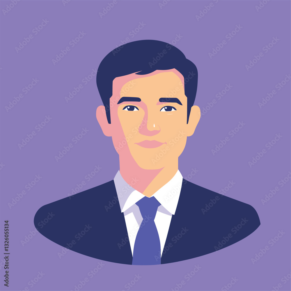 A minimalist illustration of a businessman portrait on a purple background A minimalist illustration of a businessman portrait on a purple background