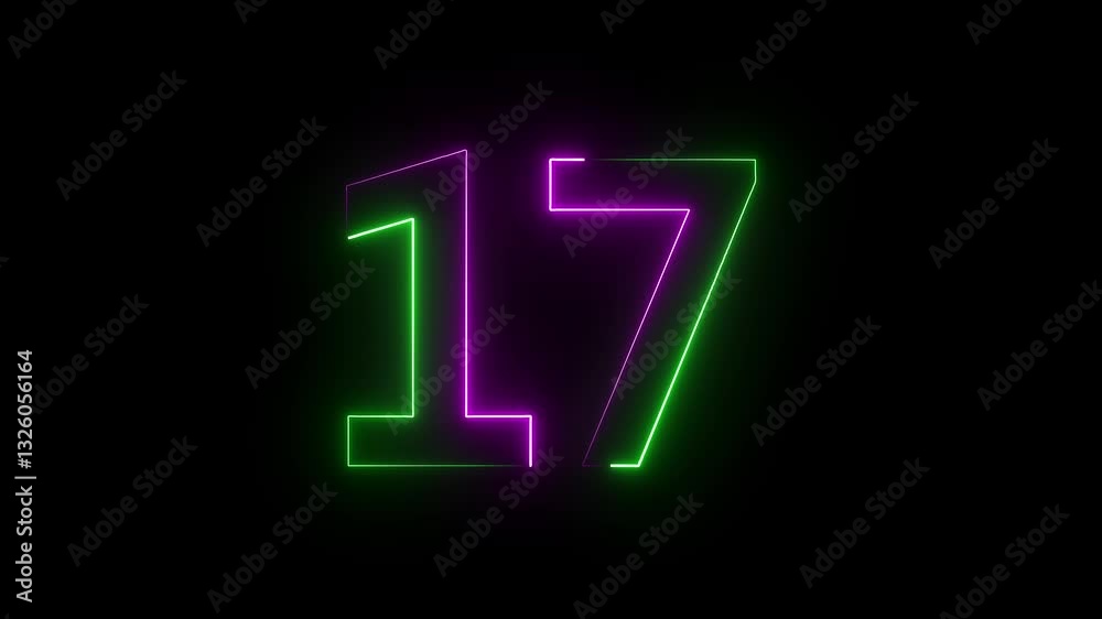 A neon 17 text icon showcases glowing, bright numbers with a modern aesthetic. The vibrant digits radiate against a dark background, delivering a bold, eye-catching visual appeal. A neon 17 text icon showcases glowing, bright numbers with a modern aesthetic. The vibrant digits radiate against a dark background, delivering a bold, eye-catching visual appeal.