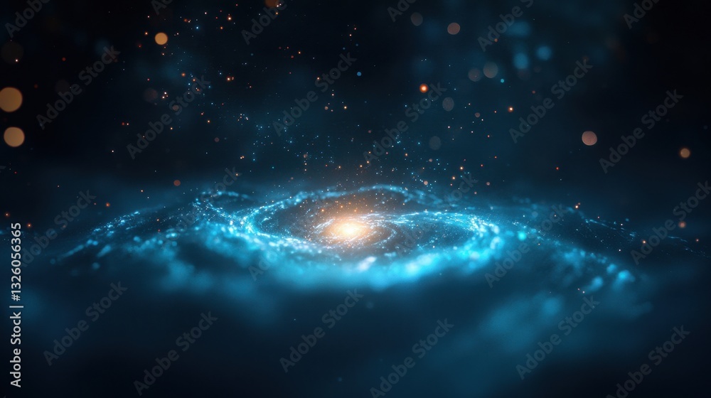 Obraz premium Stunning Depth of Field View of a Vibrant Spiral Galaxy with Bright Stars and Cosmic Dust in Dark Space Background