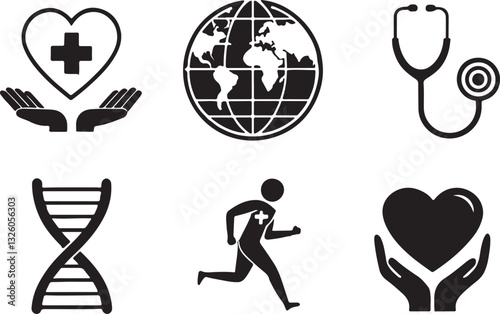 World heath day vector icons set. Editable filled flat black color illustration design.