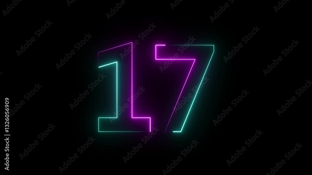 A neon 17 text icon showcases glowing, bright numbers with a modern aesthetic. The vibrant digits radiate against a dark background, delivering a bold, eye-catching visual appeal. A neon 17 text icon showcases glowing, bright numbers with a modern aesthetic. The vibrant digits radiate against a dark background, delivering a bold, eye-catching visual appeal.