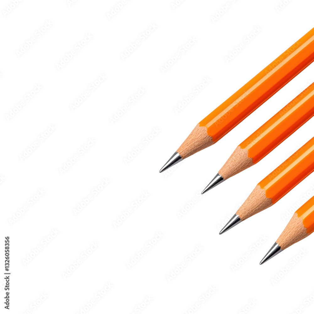 isolated transparent Background. Bright orange pencils with sharp tips arranged in row, ideal for art and writing isolated transparent Background. Bright orange pencils with sharp tips arranged in row, ideal for art and writing