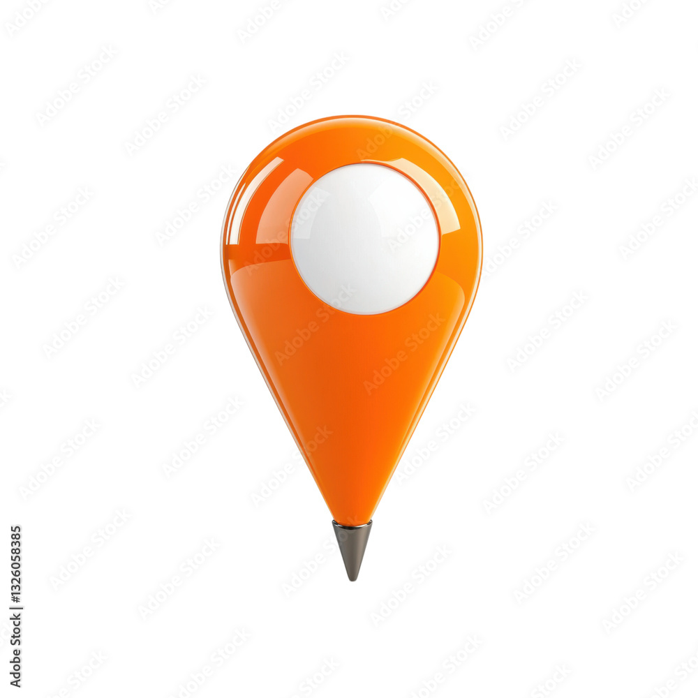 isolated transparent Background. Modern orange location pin with glossy finish and metallic tip isolated transparent Background. Modern orange location pin with glossy finish and metallic tip