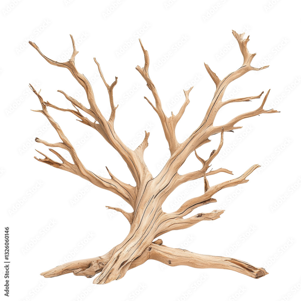 Fototapeta premium isolated transparent Background. Dead tree with twisted branches, showcasing elegant gnarled bark and unique texture