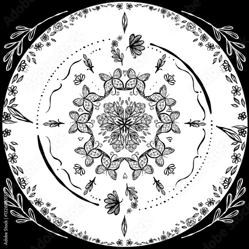 Round lace pattern black and white for art decorative

