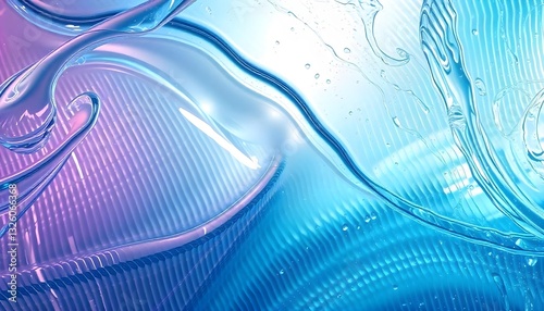 Abstract Background Blue and Purple Wavy Surface with Water Droplets
