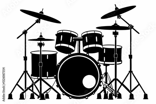 drum kit line art silhouette vector illustration