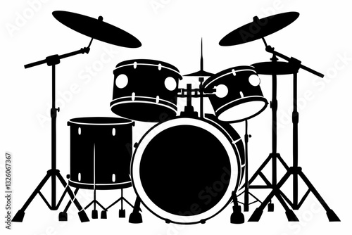 drum kit line art silhouette vector illustration