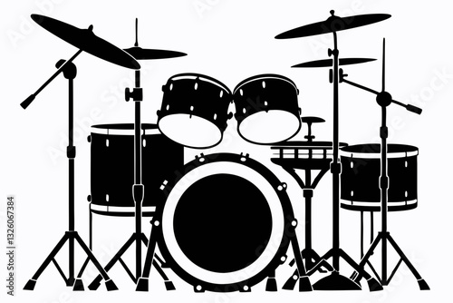 drum kit line art silhouette vector illustration