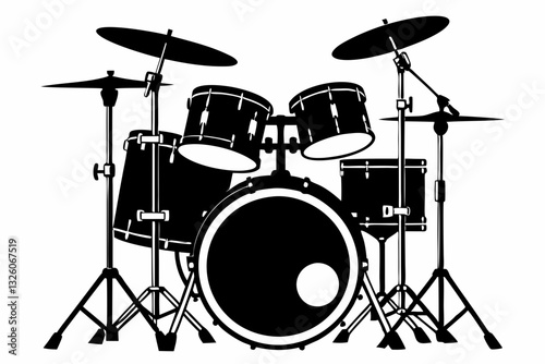 drum kit line art silhouette vector illustration