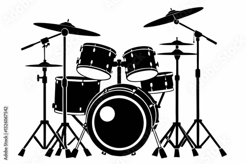 drum kit line art silhouette vector illustration