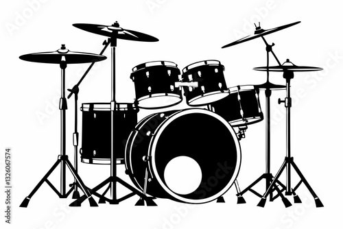 drum kit line art silhouette vector illustration