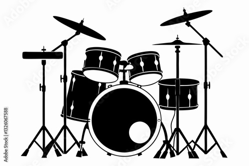 drum kit line art silhouette vector illustration