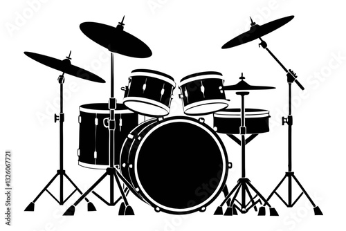 drum kit line art silhouette vector illustration