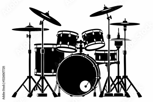 drum kit line art silhouette vector illustration