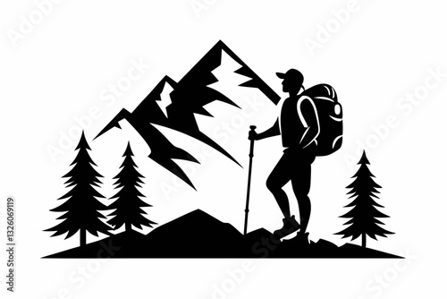 hiking line art silhouette vector illustration