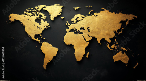 Gold world map on dark background
