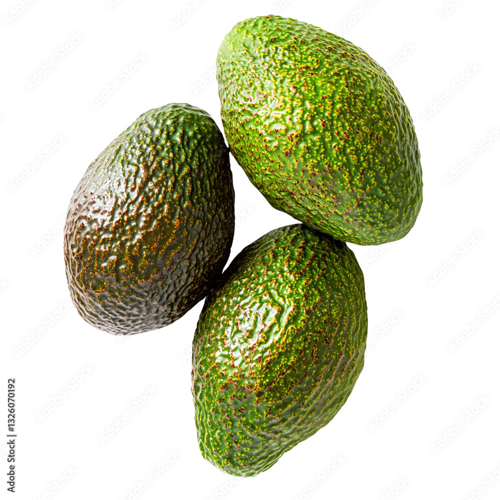 Three avocados representing the latest advancements in farming technology isolated on a white background Three avocados representing the latest advancements in farming technology isolated on a white background