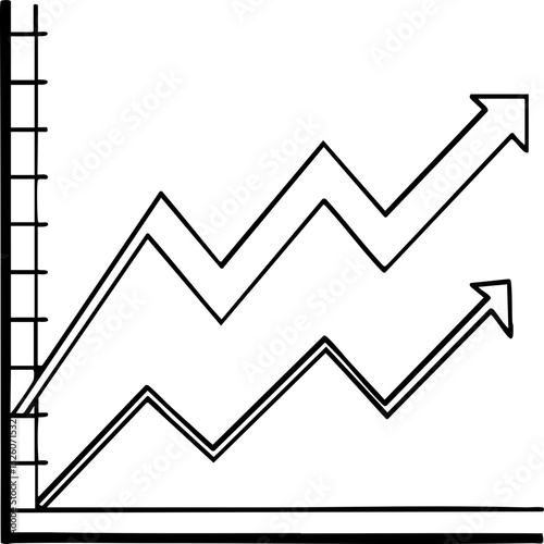 Graph showing rising trends with zigzag lines and arrows, representing growth and progress.