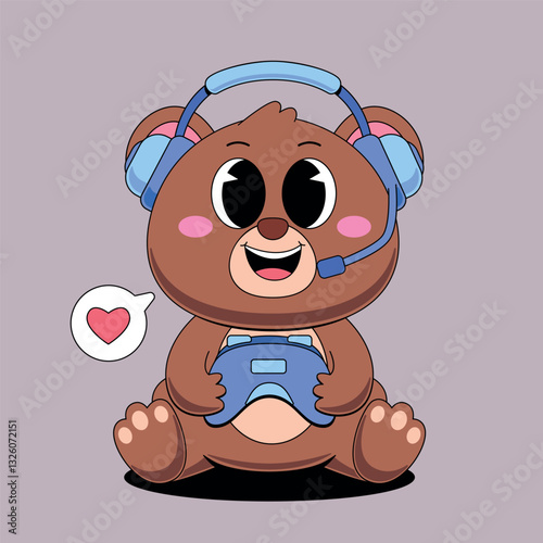 Cute bear playing game