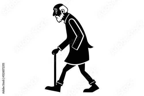 old man walking line art silhouette vector illustration