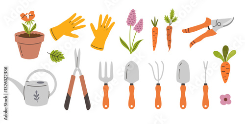 Hand-drawn vector gardening kit, Spring