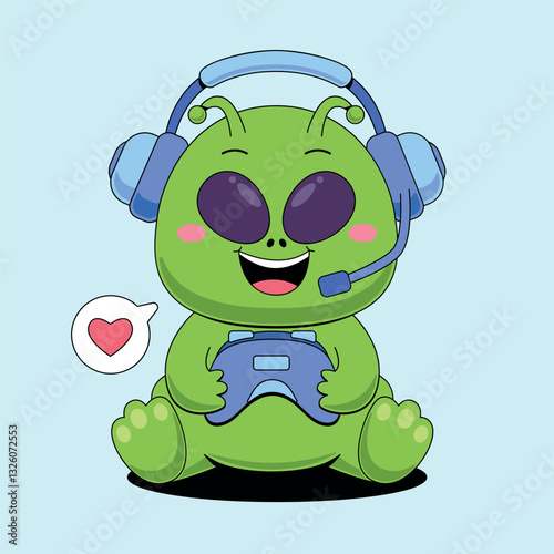 Cute alien playing game