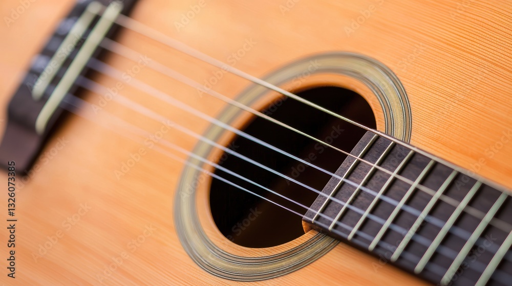 A close-up of a guitar, showcasing its wooden body, strings, and sound hole, emphasizing craftsmanship and musical artistry. A close-up of a guitar, showcasing its wooden body, strings, and sound hole, emphasizing craftsmanship and musical artistry.