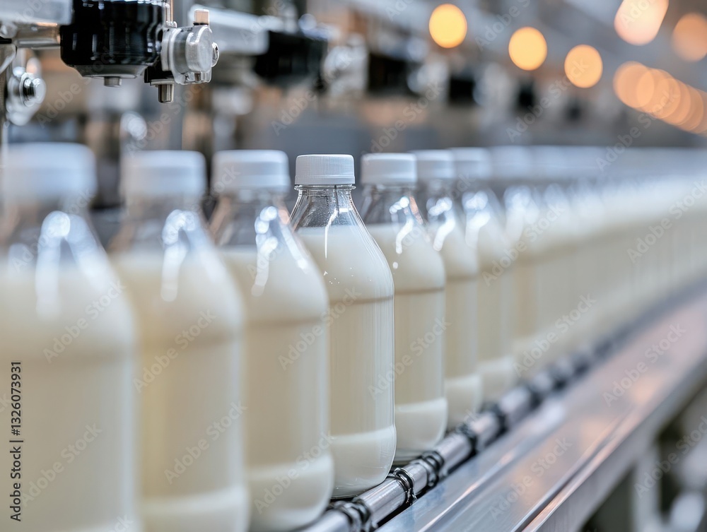 Witness the intricate details of milk bottles on the production line Witness the intricate details of milk bottles on the production line