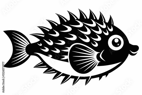porcupine fish line art silhouette vector illustration