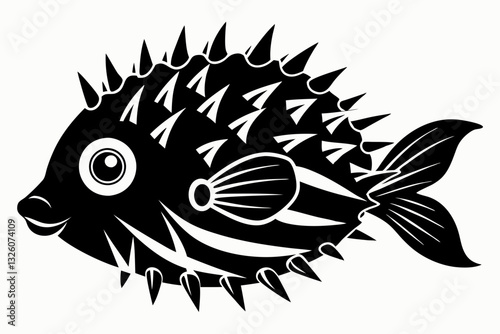 porcupine fish line art silhouette vector illustration
