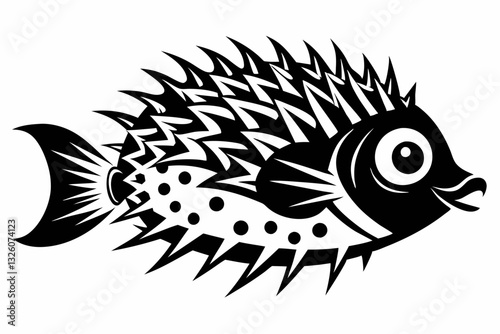 porcupine fish line art silhouette vector illustration