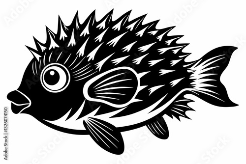 porcupine fish line art silhouette vector illustration