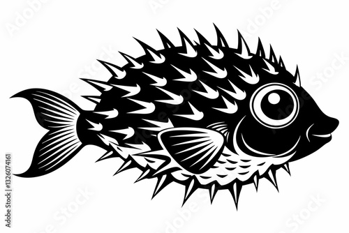porcupine fish line art silhouette vector illustration