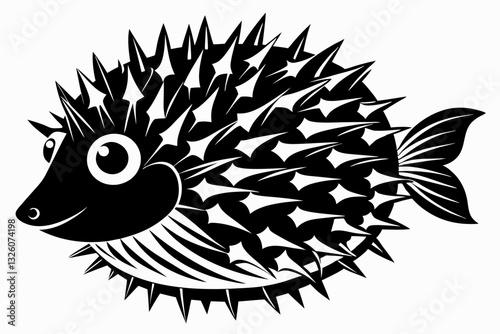 porcupine fish line art silhouette vector illustration