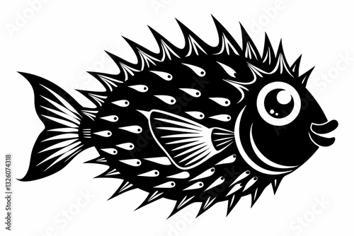 porcupine fish line art silhouette vector illustration