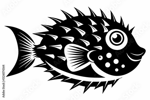porcupine fish line art silhouette vector illustration