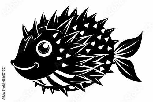 porcupine fish line art silhouette vector illustration