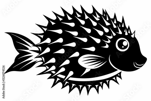 porcupine fish line art silhouette vector illustration
