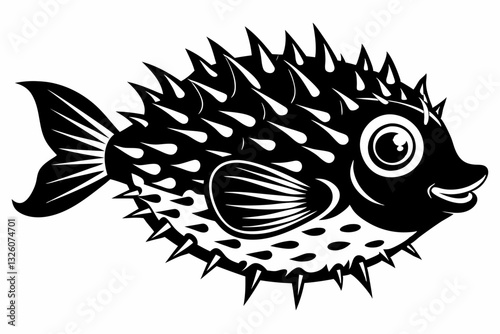 porcupine fish line art silhouette vector illustration