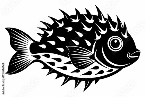 porcupine fish line art silhouette vector illustration