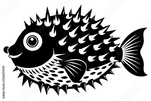 porcupine fish line art silhouette vector illustration
