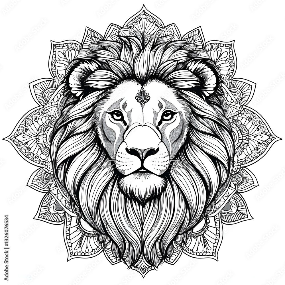 Fototapeta premium Wild feline vector illustration of a lion head, a powerful tribal animal sketch