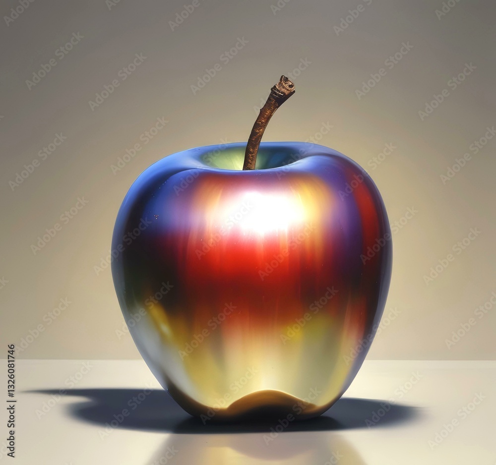 Obraz premium Illustration of shiny metalic apple.