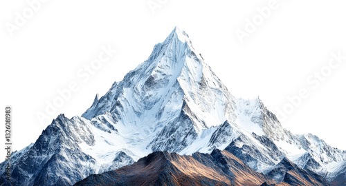 Majestic mountain peak covered in snow with clear sky