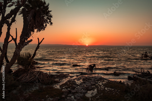Sunrise on lake Afdera in Afar region, Ethiopia